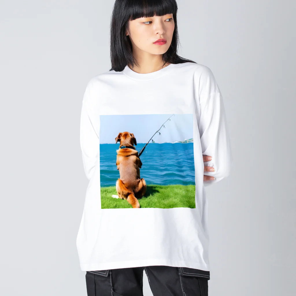 the dog is ⚫︎⚫︎ing ✖️✖️のthe dog is fishing fish Big Long Sleeve T-Shirt