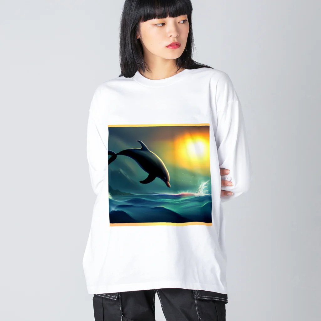 takuの穏やかな宝物の夕日の海で踊るイルカ Big Long Sleeve T-Shirt