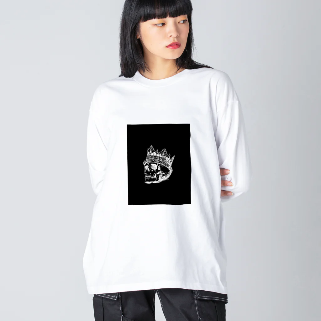 COOL&SIMPLEのBlack White Illustrated Skull King  ビッグシルエットロングスリーブTシャツ