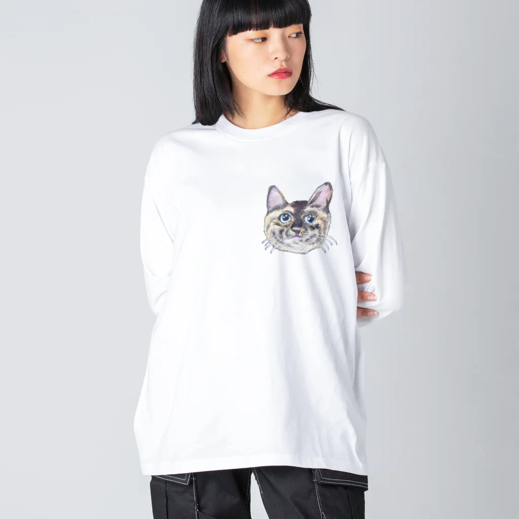 れいにゃん堂&れいにゃあ～と😺のチョークアートの見上げるサビ猫 Big Long Sleeve T-Shirt