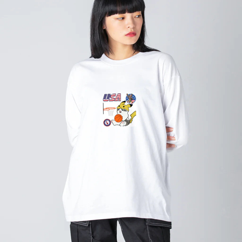 キイロチャンのバスケットボール選手の猫 Big Long Sleeve T-Shirt