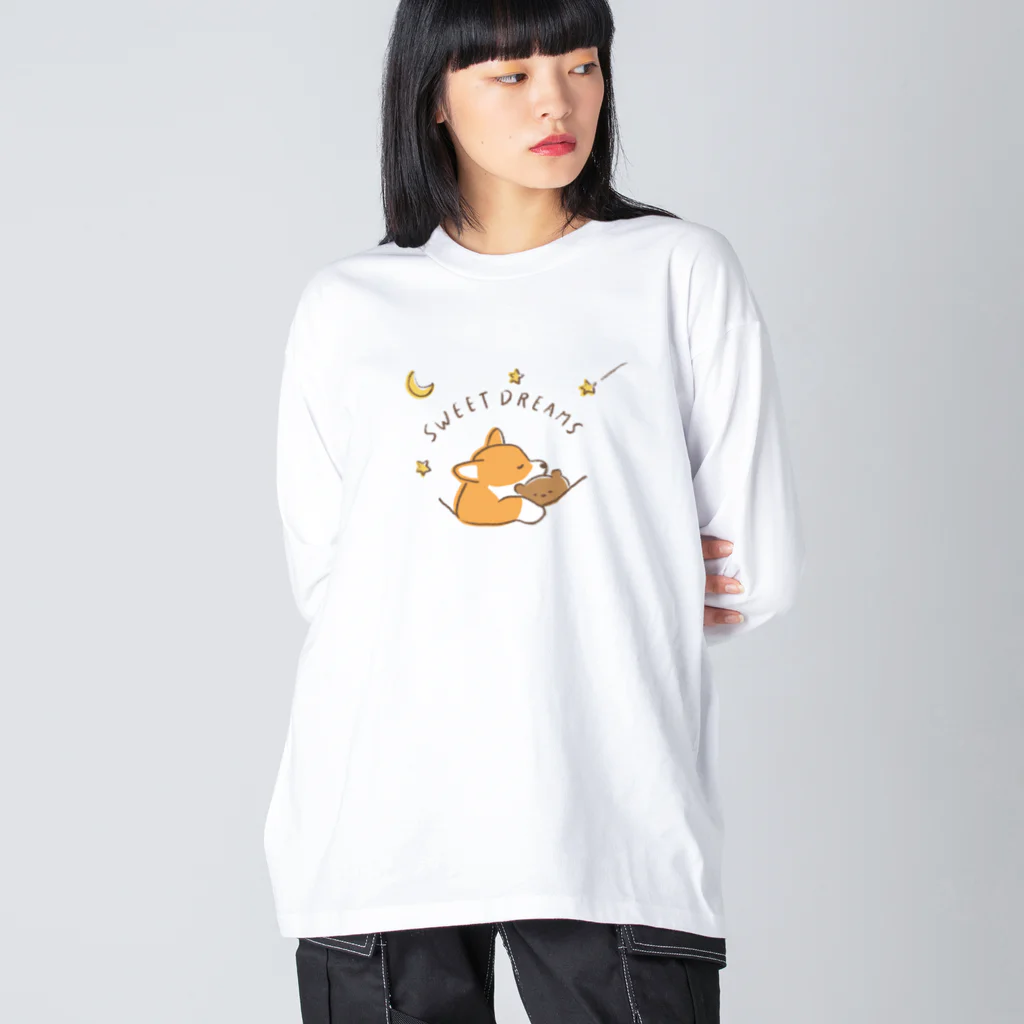 kiki25のおやすみコーギー(良い夢を　ナイトウェア) ビッグシルエットロングスリーブTシャツ