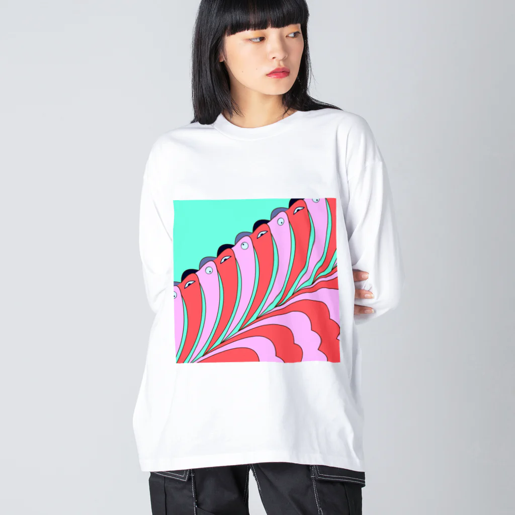 ココから（こーひーまる。）のカラフラミンゴ Big Long Sleeve T-Shirt