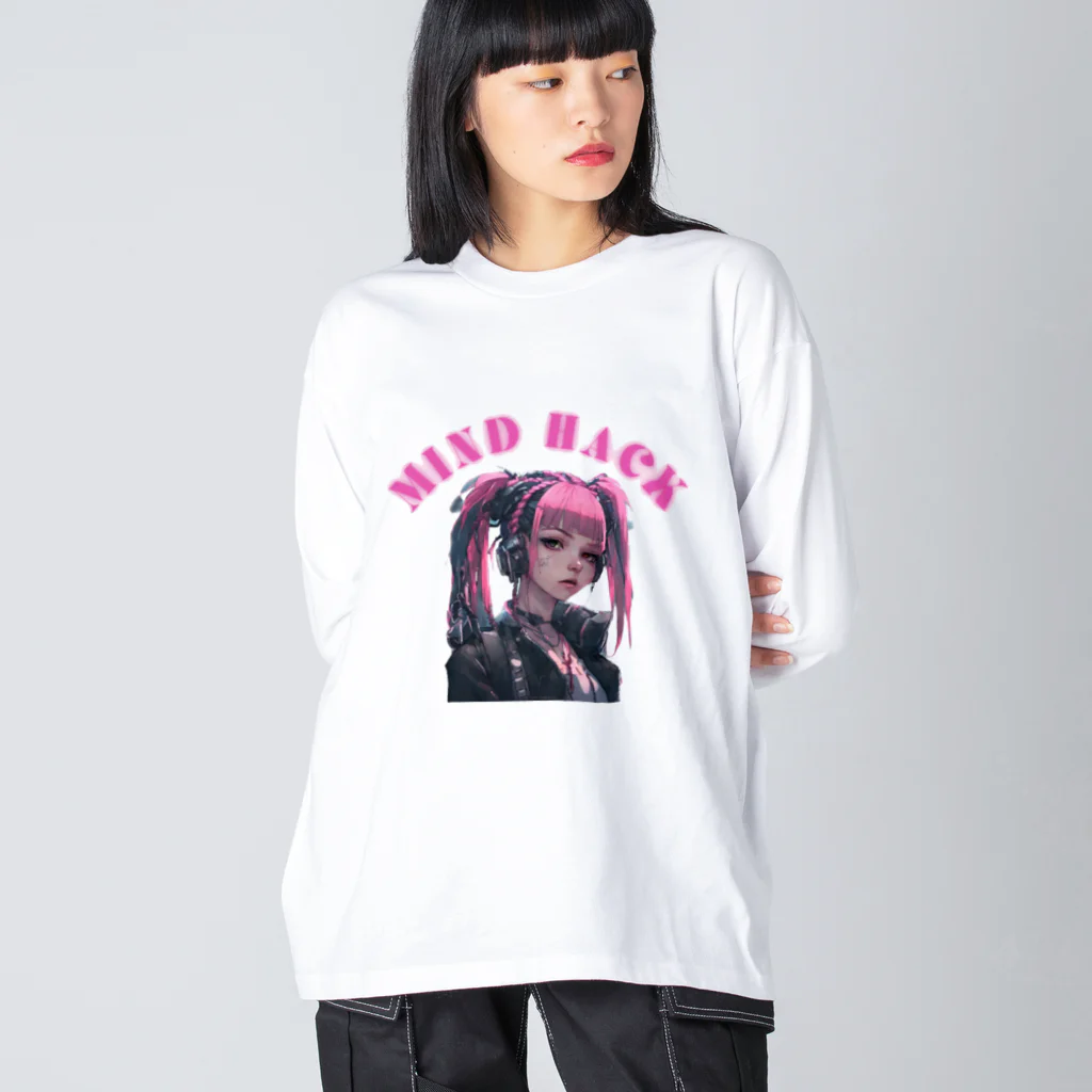 Cyber XXXのサイバーパンク少女　ツインテール ビッグシルエットロングスリーブTシャツ