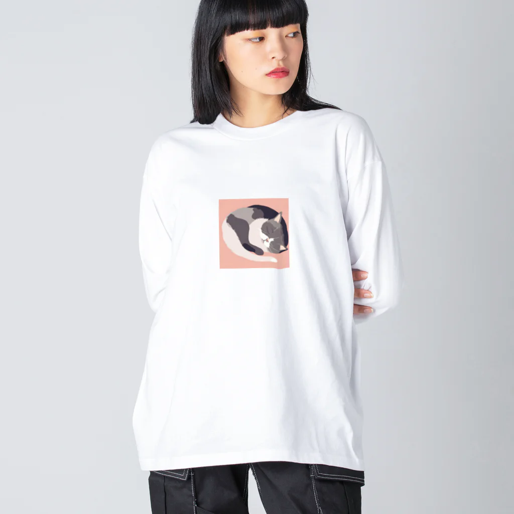 銀の時の寝ている猫のイラスト Big Long Sleeve T-Shirt
