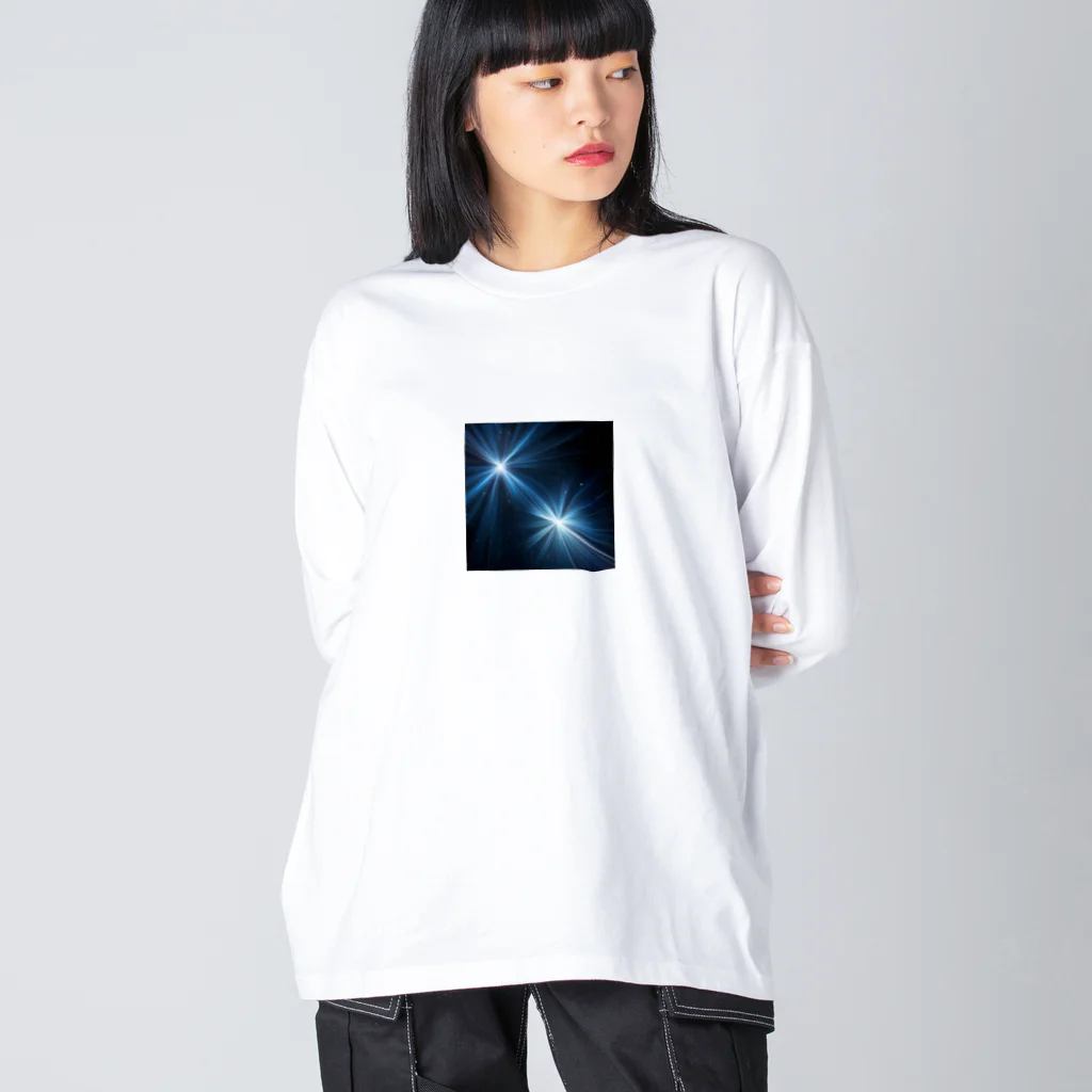 itacyoko(AIイラスト屋)の宇宙に輝く青い光 ビッグシルエットロングスリーブTシャツ