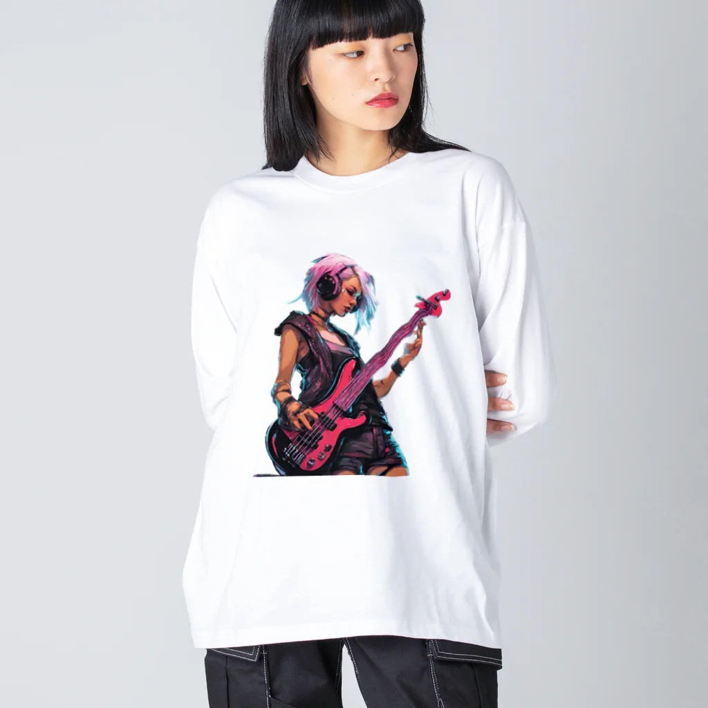 Cyber XXXのサイバーパンク・ベースを弾く少女・ピンク髪 Big Long Sleeve T-Shirt