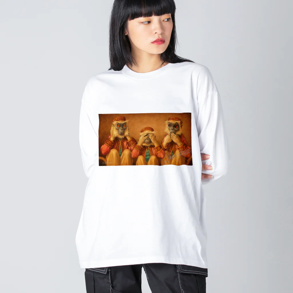 Mottan‘s Art Goods Shopの見ざる・聞かざる・言わざる　See no evil, hear no evil, speak no evil ビッグシルエットロングスリーブTシャツ