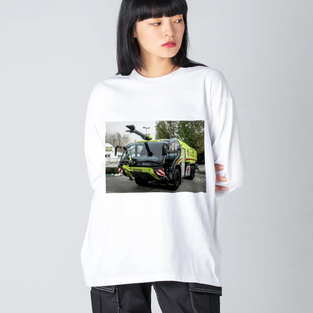 ビッグスマイルライフの黄色い消防車 ビッグシルエットロングスリーブTシャツ