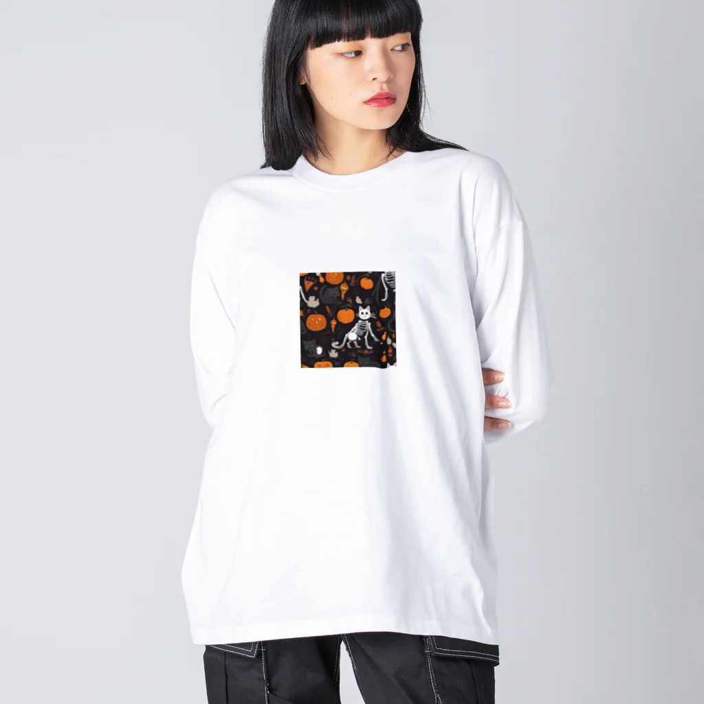 ToToMoの【ハロウィン】スケルトンキャット Big Long Sleeve T-Shirt