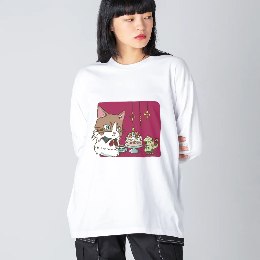 猫のきぬくんのお店の素敵な夜 ビッグシルエットロングスリーブTシャツ