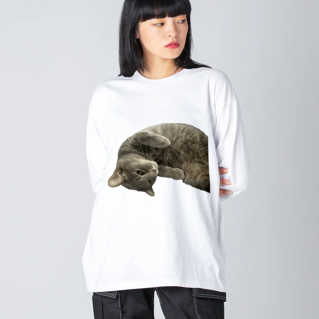 グレージュ猫ロッタン🐈‍⬛のロッタンのリラックスタイム ビッグシルエットロングスリーブTシャツ