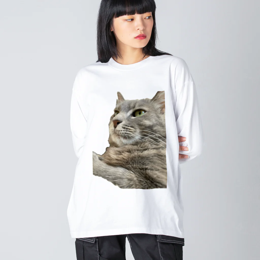 グレージュ猫ロッタン🐈‍⬛の緊張ロッタン ビッグシルエットロングスリーブTシャツ