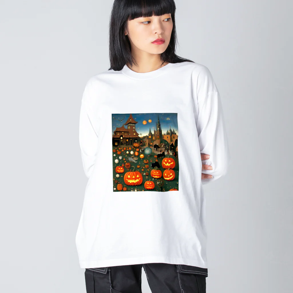 waffle2000のハロウィン風景 ビッグシルエットロングスリーブTシャツ