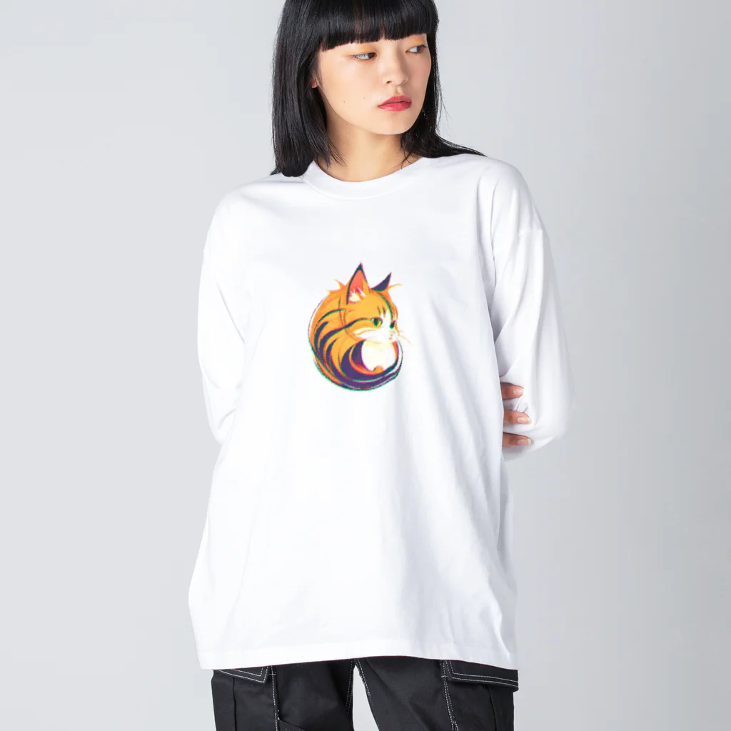 えんがわ🐟のノイズねこ ビッグシルエットロングスリーブTシャツ