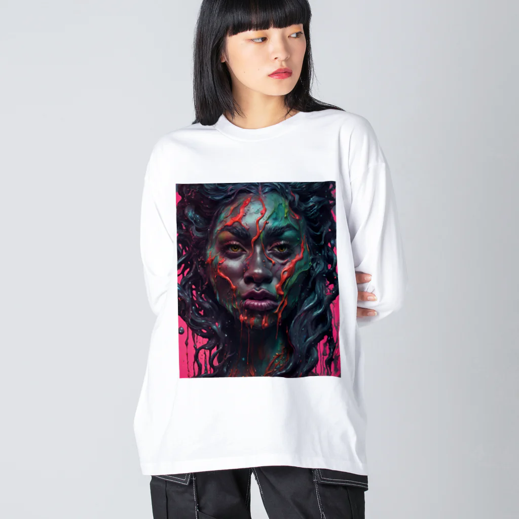 ワンダーワールド・ワンストップのミステリアスなダークウルフの女性② Big Long Sleeve T-Shirt