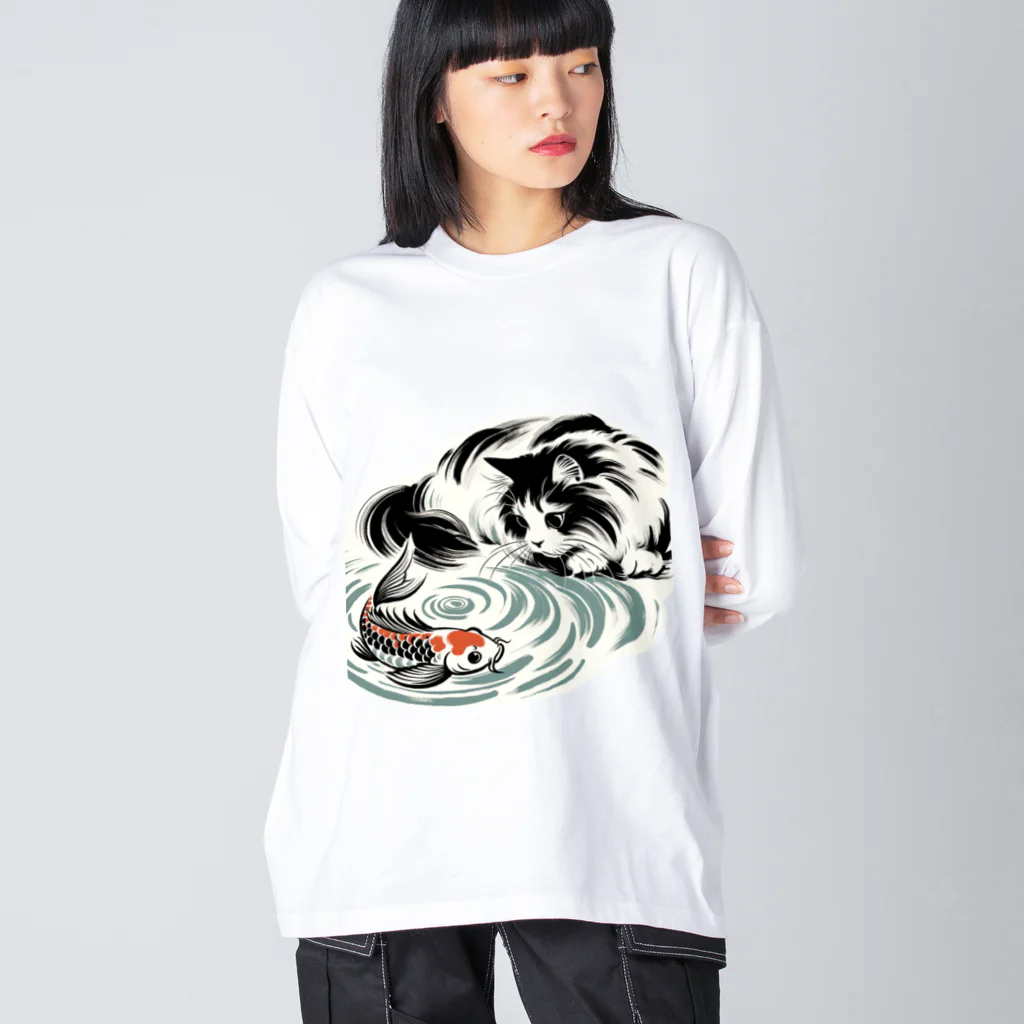 MakotOの猫と鯉（水墨画風） Big Long Sleeve T-Shirt