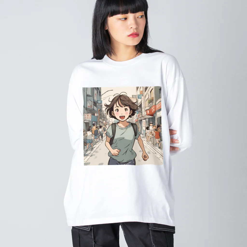 底辺の底辺好きな事を気ままに…。の走る元気な女の子 ビッグシルエットロングスリーブTシャツ