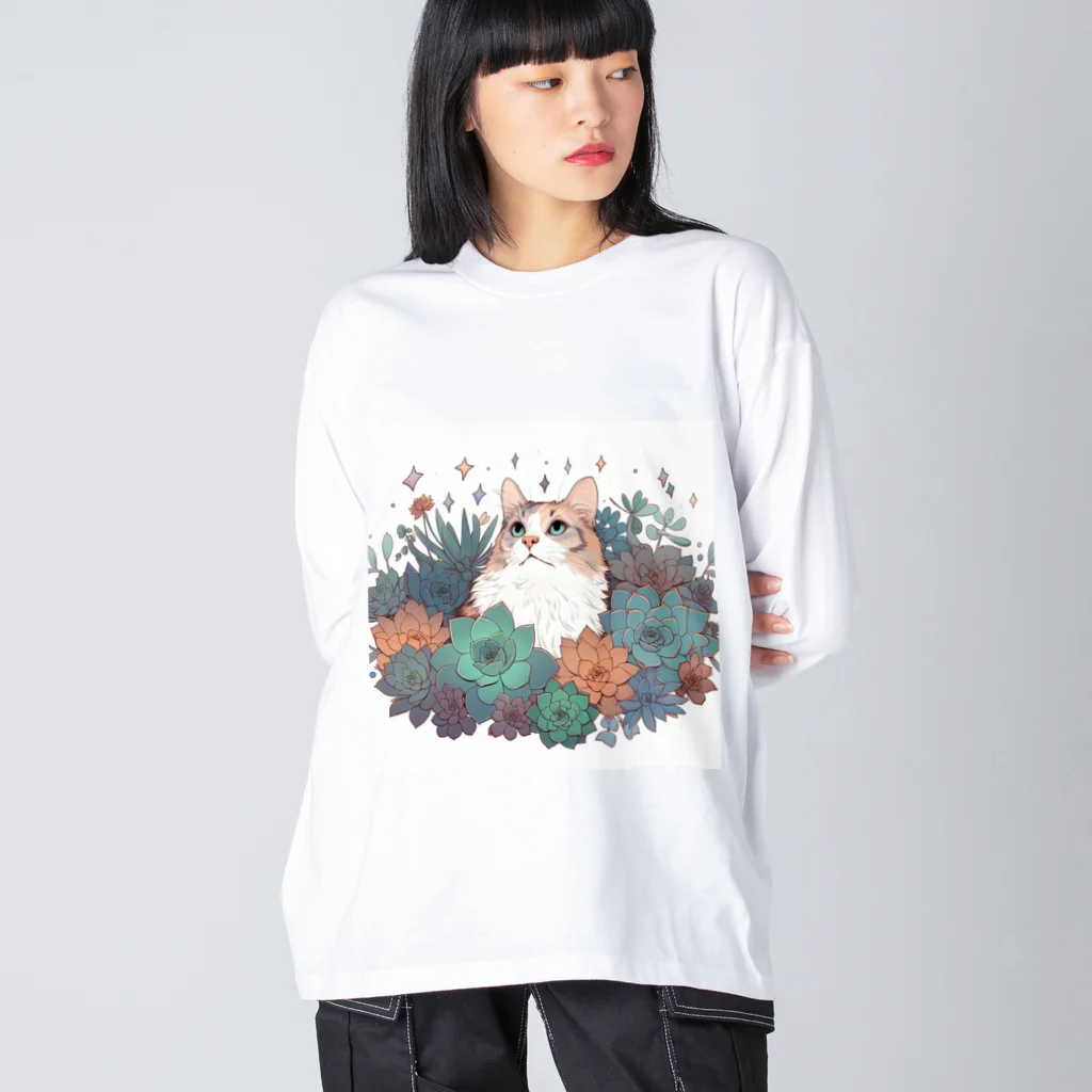 わんにゃんsucculentの猫と多肉 Big Long Sleeve T-Shirt