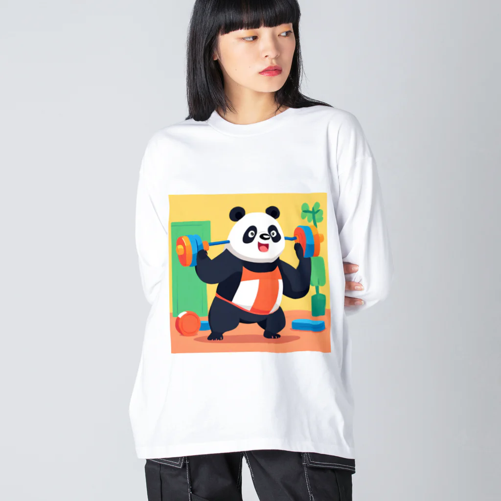 萌えキャラ大好きの筋トレをするパンダイラストのグッズ ビッグシルエットロングスリーブTシャツ