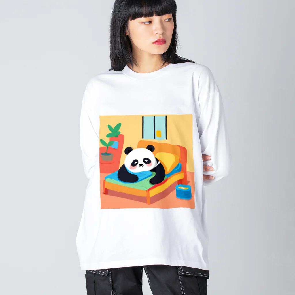 萌えキャラ大好きの風邪を引いて寝込むパンダイラストのグッズ ビッグシルエットロングスリーブTシャツ