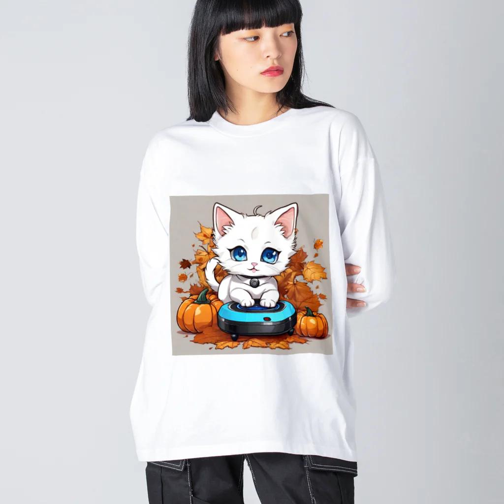 yoiyononakaのハロウィンと白猫10 ビッグシルエットロングスリーブTシャツ