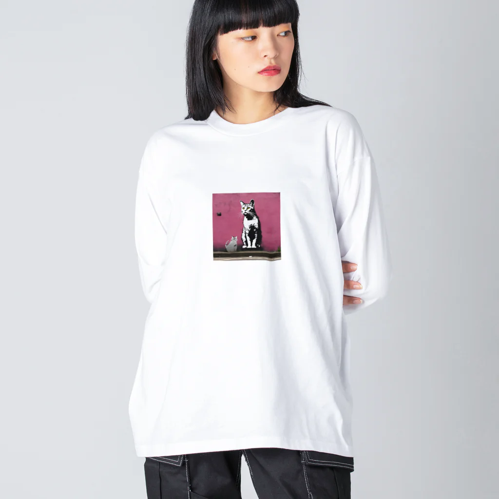 3mimi3の壁画アートのにゃんこ Big Long Sleeve T-Shirt