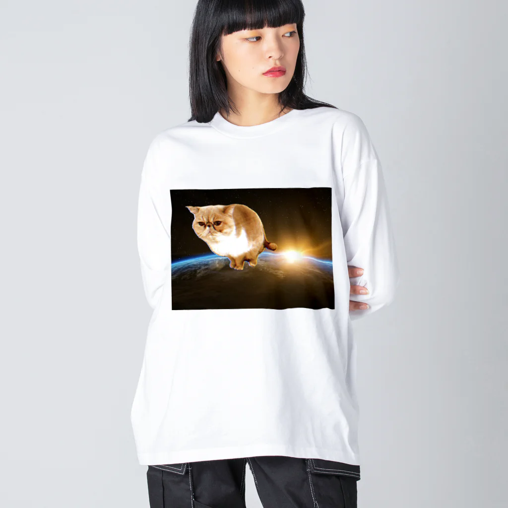 ペッチャリーノ・ヘチマチョフのふんばる宇宙ネコ ビッグシルエットロングスリーブTシャツ