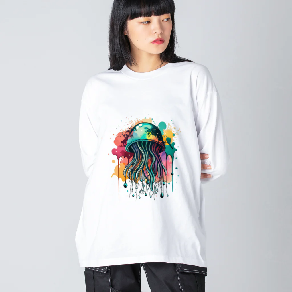 Moodifyのサイバーパンククラゲ　ミズクラゲ　水彩画スプラッシュ Big Long Sleeve T-Shirt