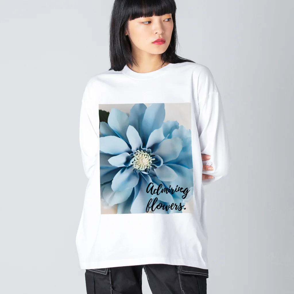 Blue @ Walkerの可愛い花 ビッグシルエットロングスリーブTシャツ
