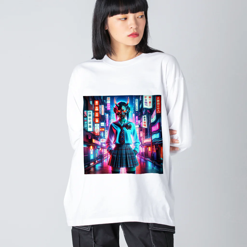 Hayate Kawakami オリジナルの般若女子高生 Big Long Sleeve T-Shirt