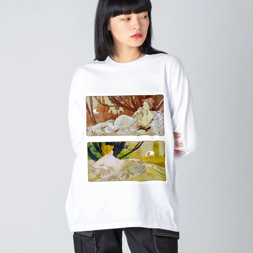 かえる商店の黄昏と曙 by Alfons Mucha ビッグシルエットロングスリーブTシャツ