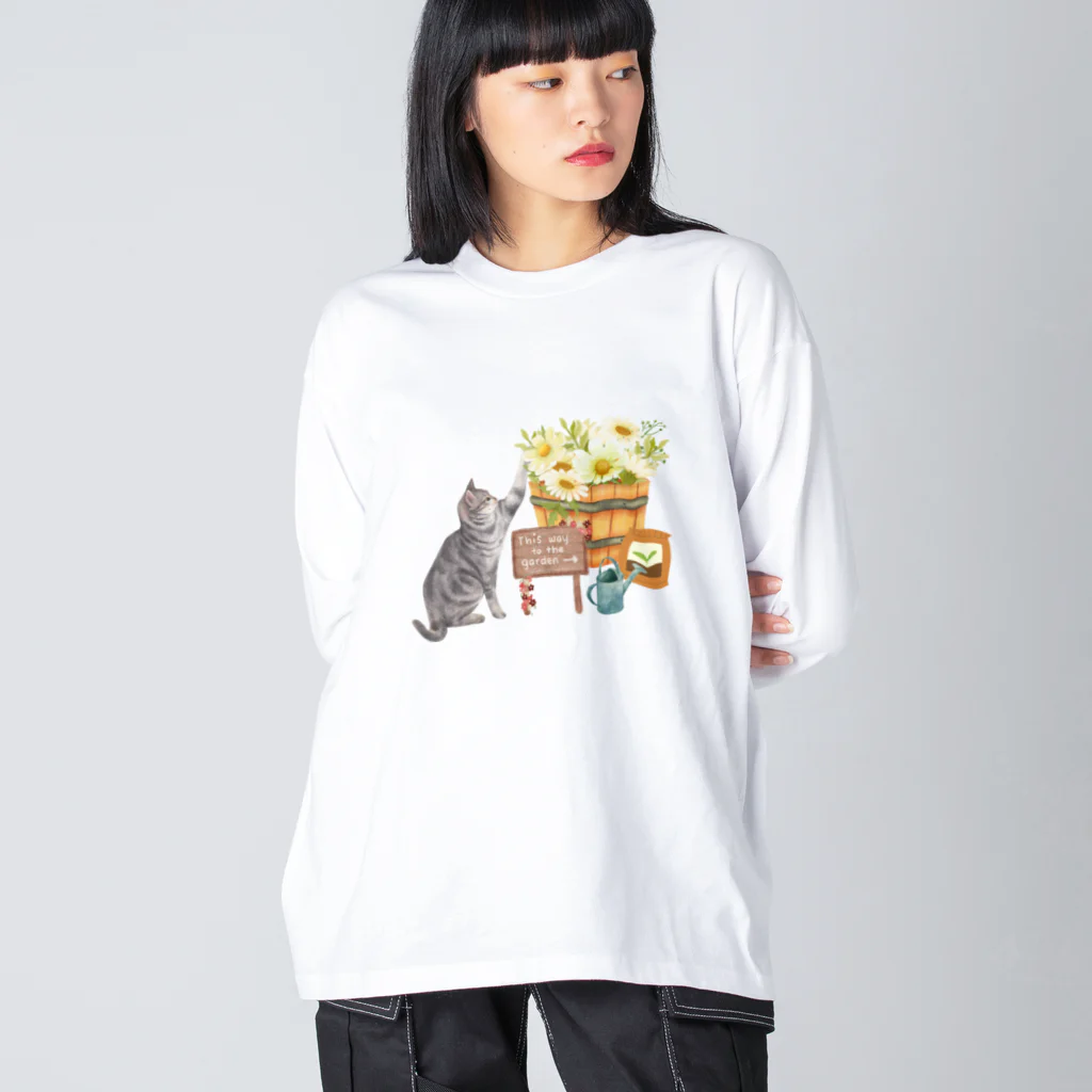 きら星のお花が好きな猫 ビッグシルエットロングスリーブTシャツ