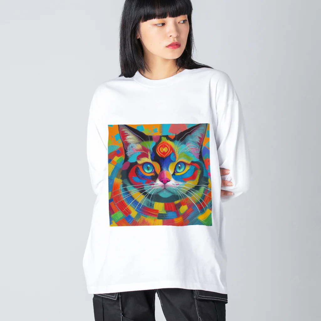 629_CAT_ARTのカラフルキャット ビッグシルエットロングスリーブTシャツ