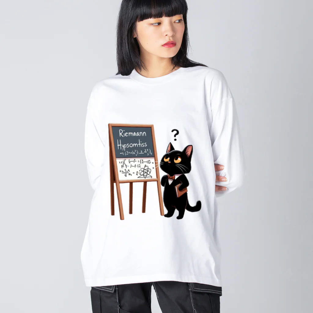 niko&PANDA shopのリーマン予想を解こうとしている猫の学者さん ビッグシルエットロングスリーブTシャツ