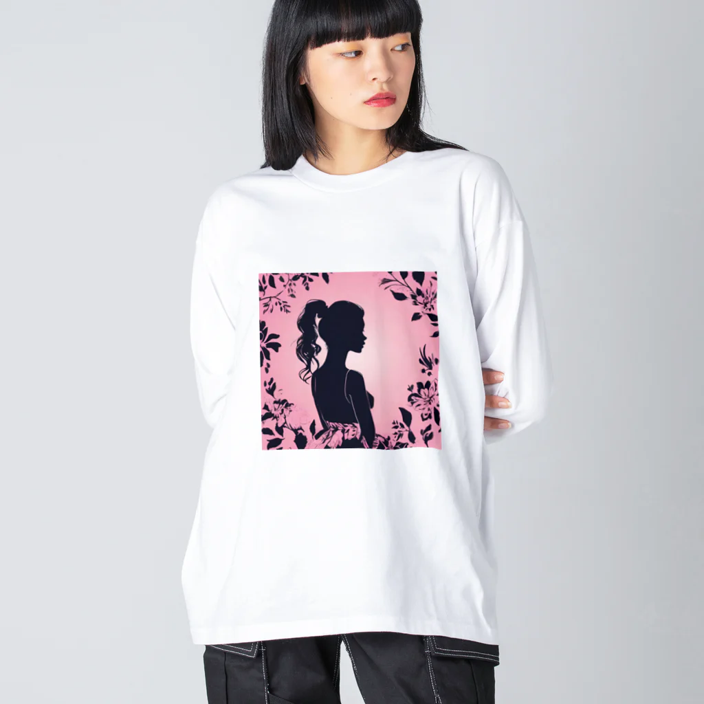 asm193のかわいい女の子の影絵 ビッグシルエットロングスリーブTシャツ