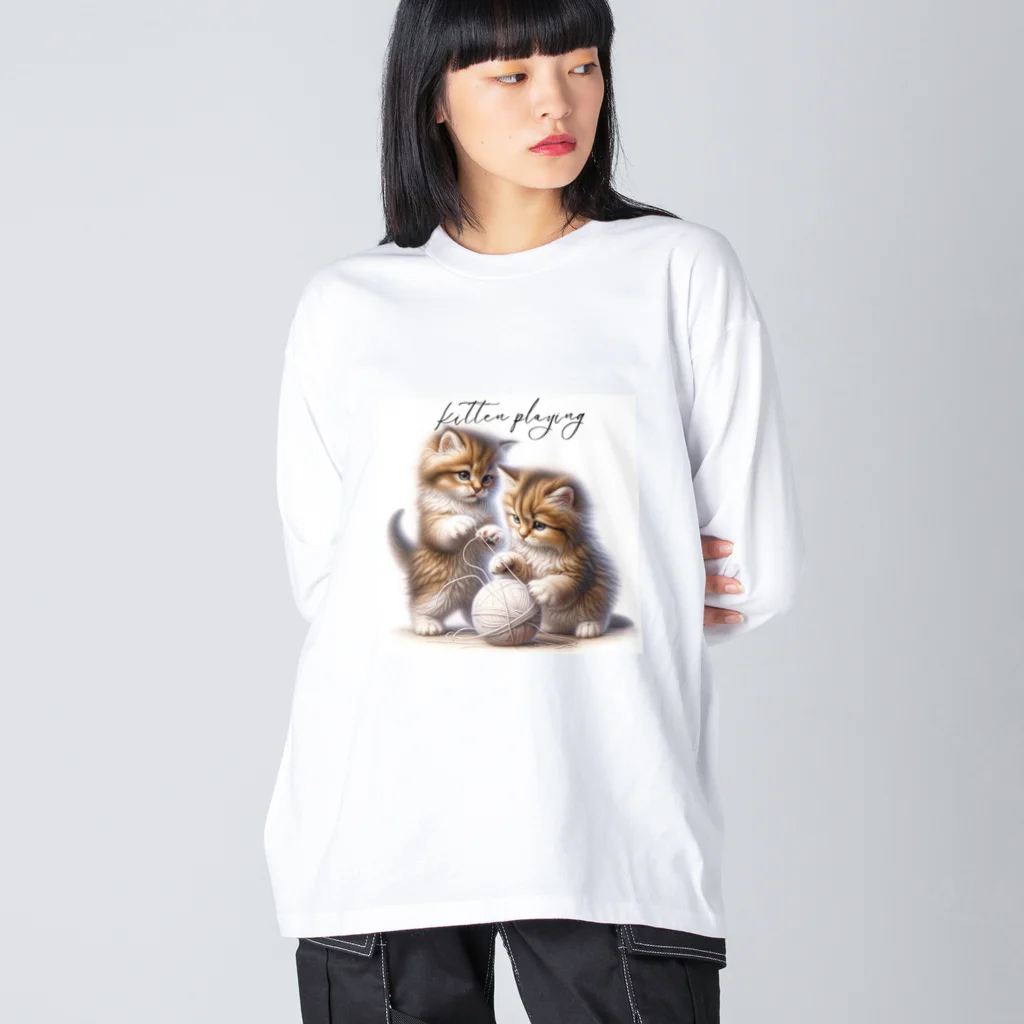 はんなり女史の毛糸玉と子猫 Big Long Sleeve T-Shirt