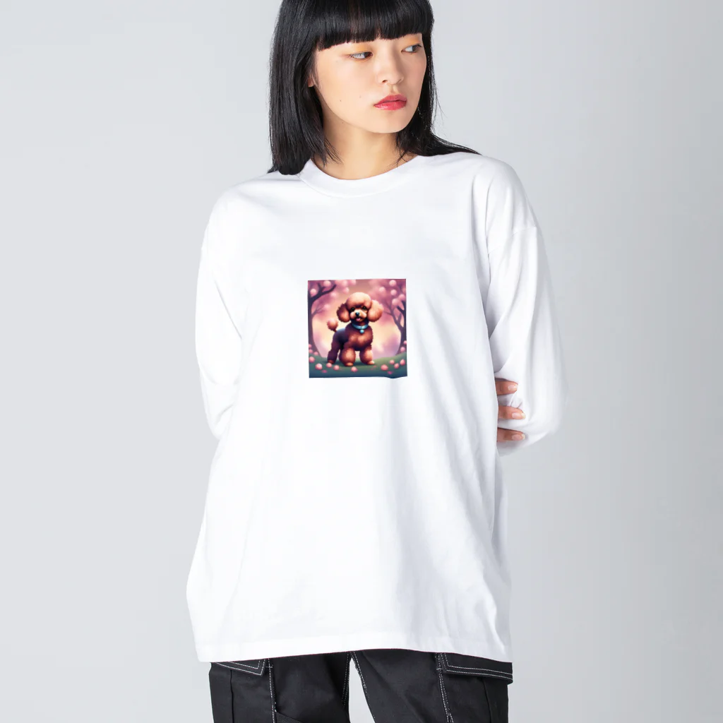 ChicCanvas Boutiqueの桜舞い散る中でたたずむ可愛いトイプードル Big Long Sleeve T-Shirt