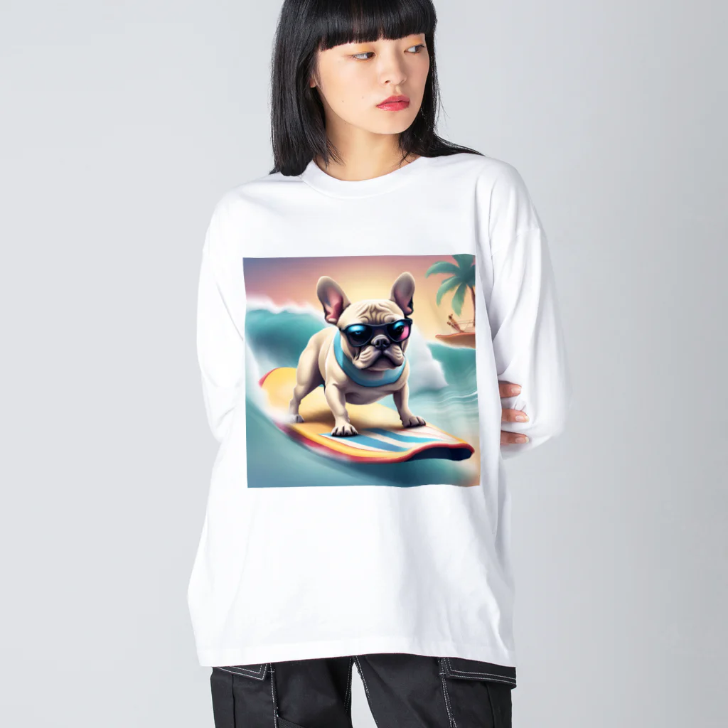 ChicCanvas Boutiqueの波乗り大好きフレンチブルドッグ Big Long Sleeve T-Shirt