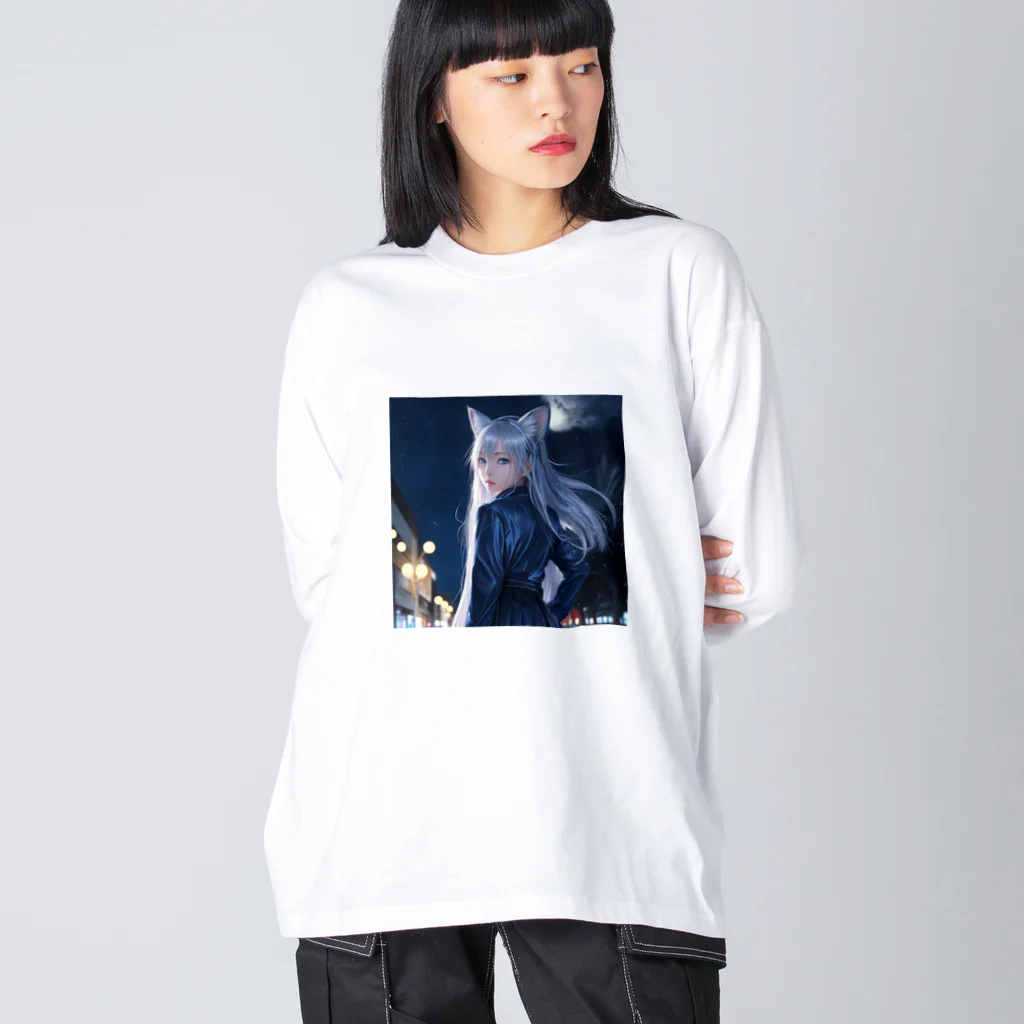 ZZRR12の「深夜の邂逅：猫耳の不思議な出会い」 Big Long Sleeve T-Shirt