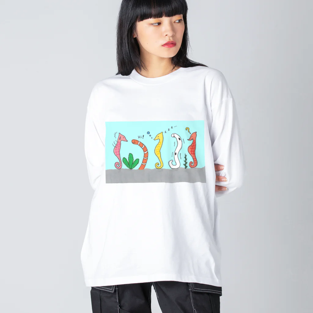 森図鑑の[森図鑑] 仲間に入れて（背景水色） Big Long Sleeve T-Shirt