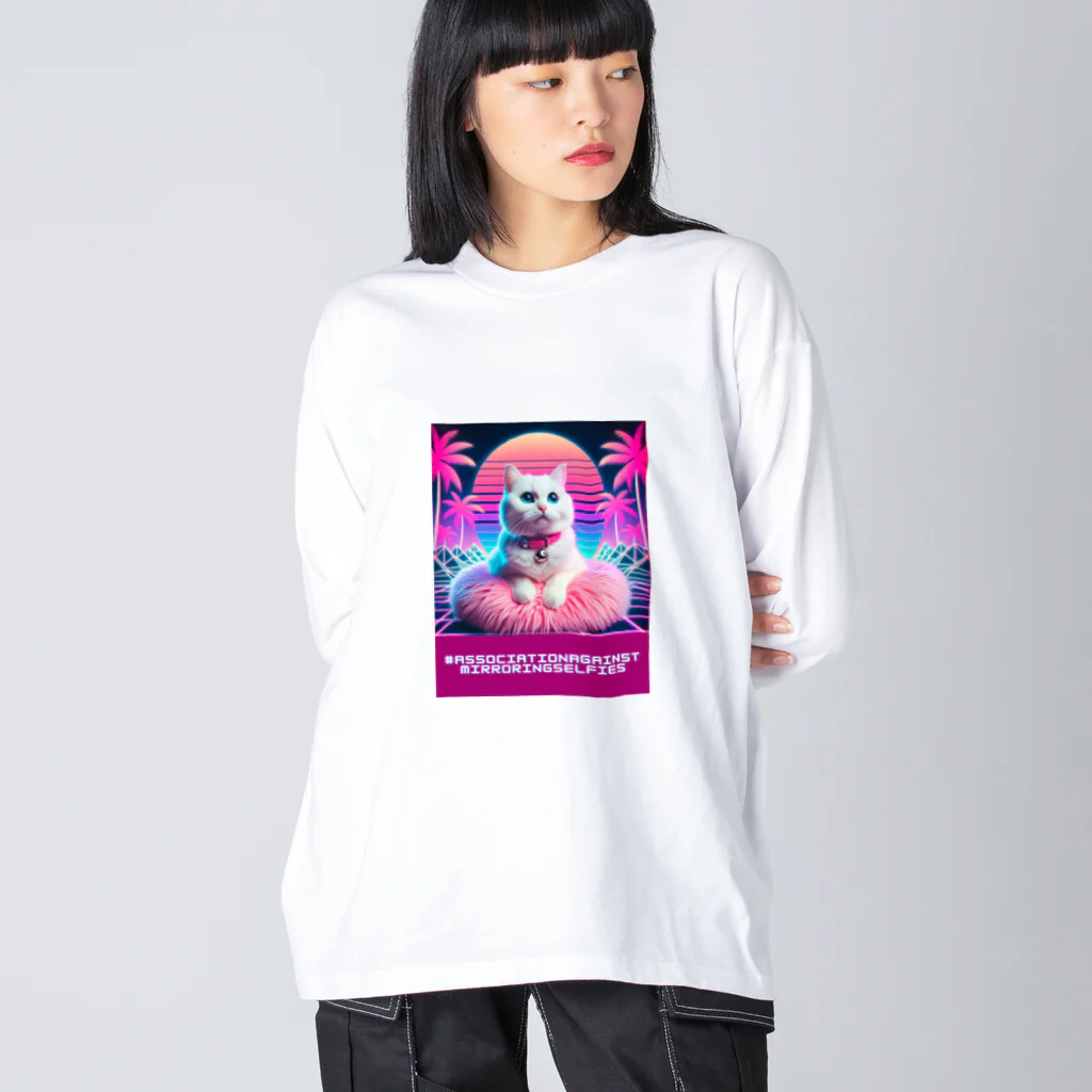 Association Against Mirroring SelfiesのSynthwave_cats Big Long Sleeve T-Shirt