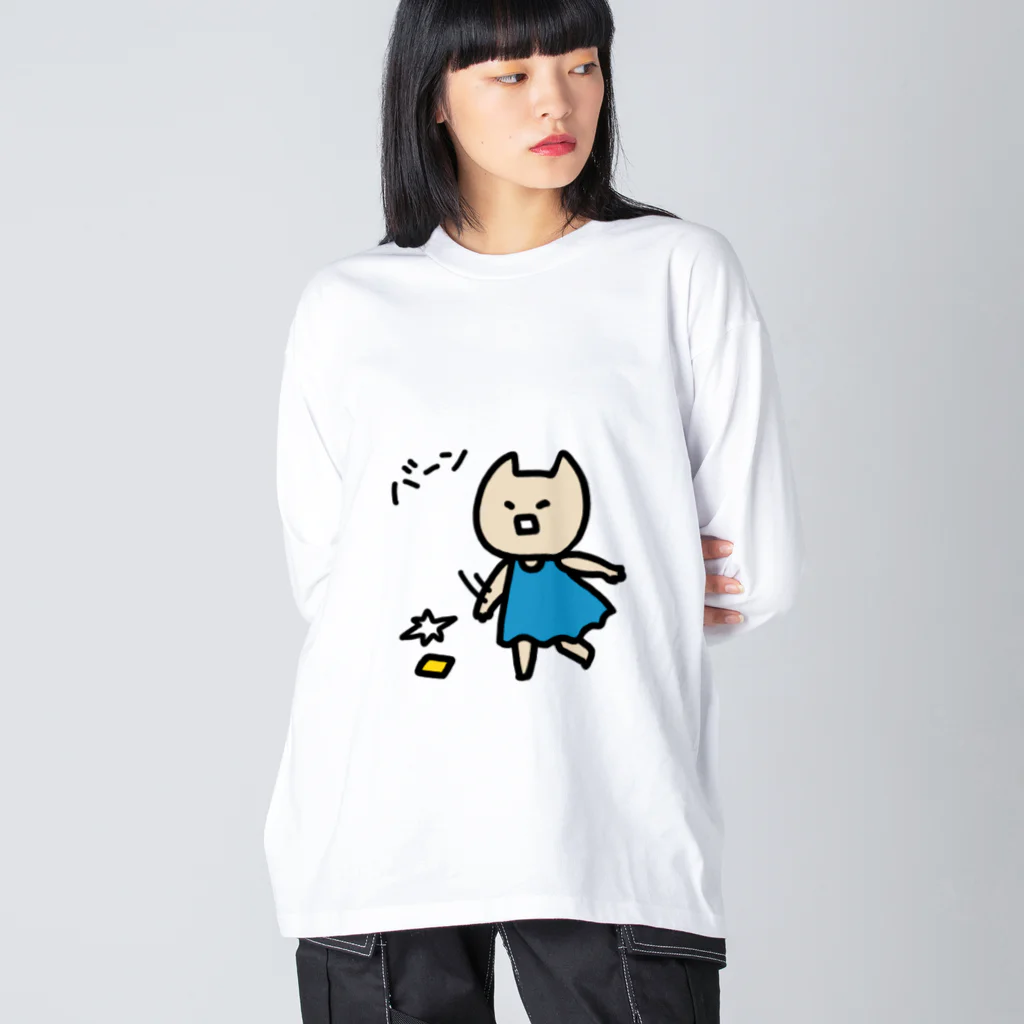 THE STREET MYSTERY CULTUREのスマホを投げるねこくろ Big Long Sleeve T-Shirt