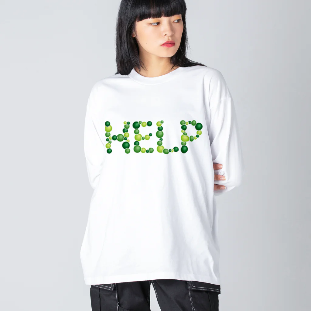 junichi-goodsのバルーン文字「HELP」（緑色系） ビッグシルエットロングスリーブTシャツ