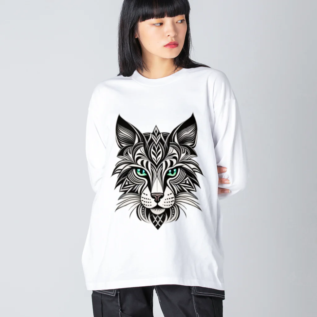 629_CAT_ARTのモノラルキャット Big Long Sleeve T-Shirt