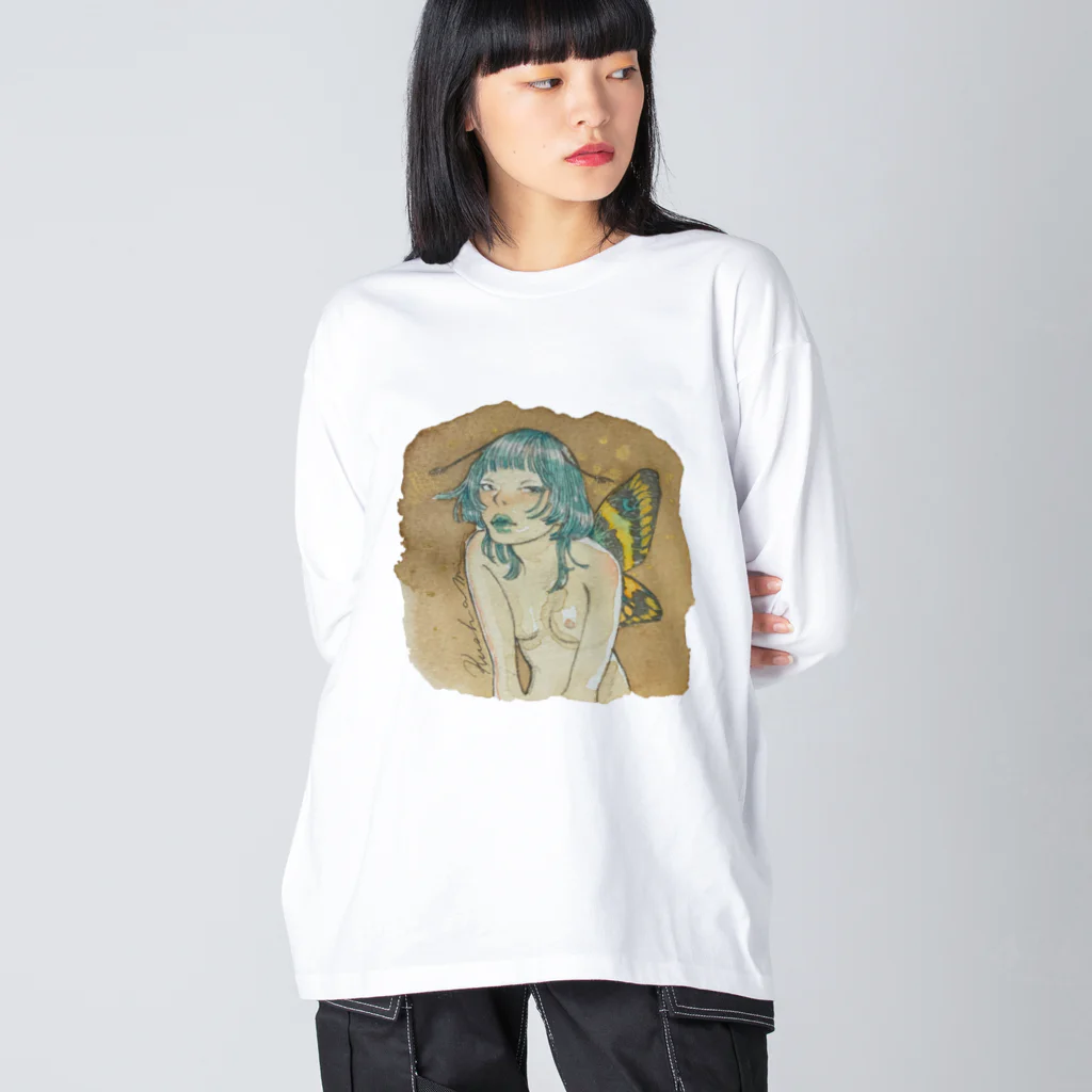 KushaMiの珈琲染めの蝶 Big Long Sleeve T-Shirt