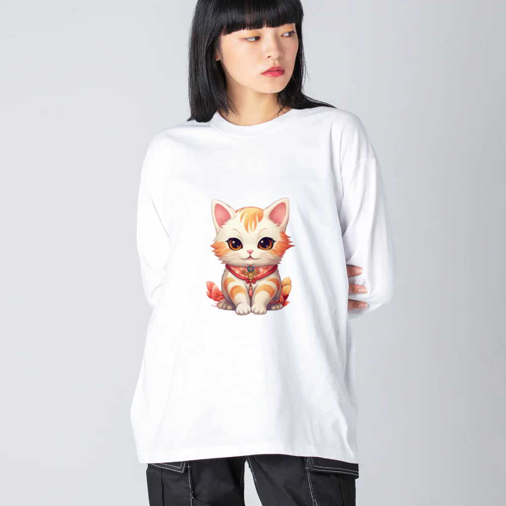 日向ぼっこの縁起猫 ビッグシルエットロングスリーブTシャツ