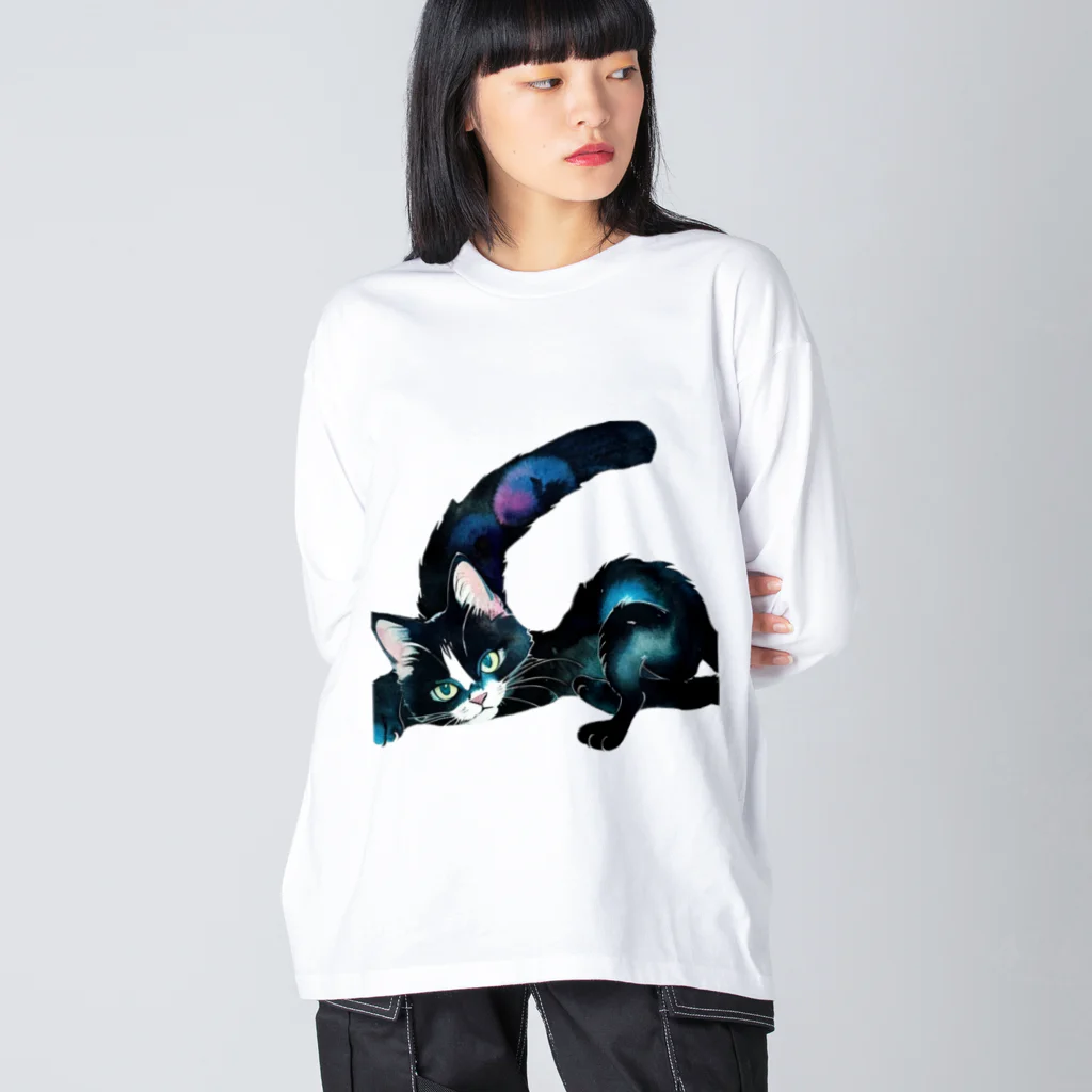 幸運のしっぽの黒猫と魔法の尻尾 Big Long Sleeve T-Shirt