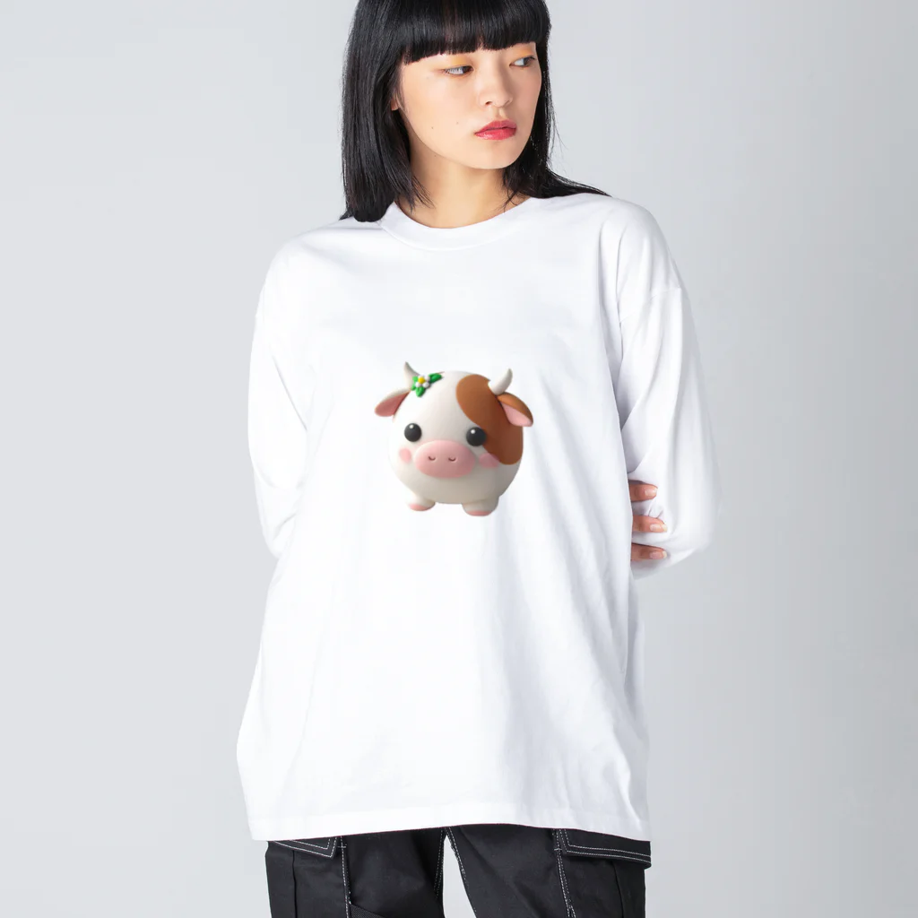 終わらない夢🌈の可愛い💕まんまる◯シリーズ✨　牛🐮 ビッグシルエットロングスリーブTシャツ