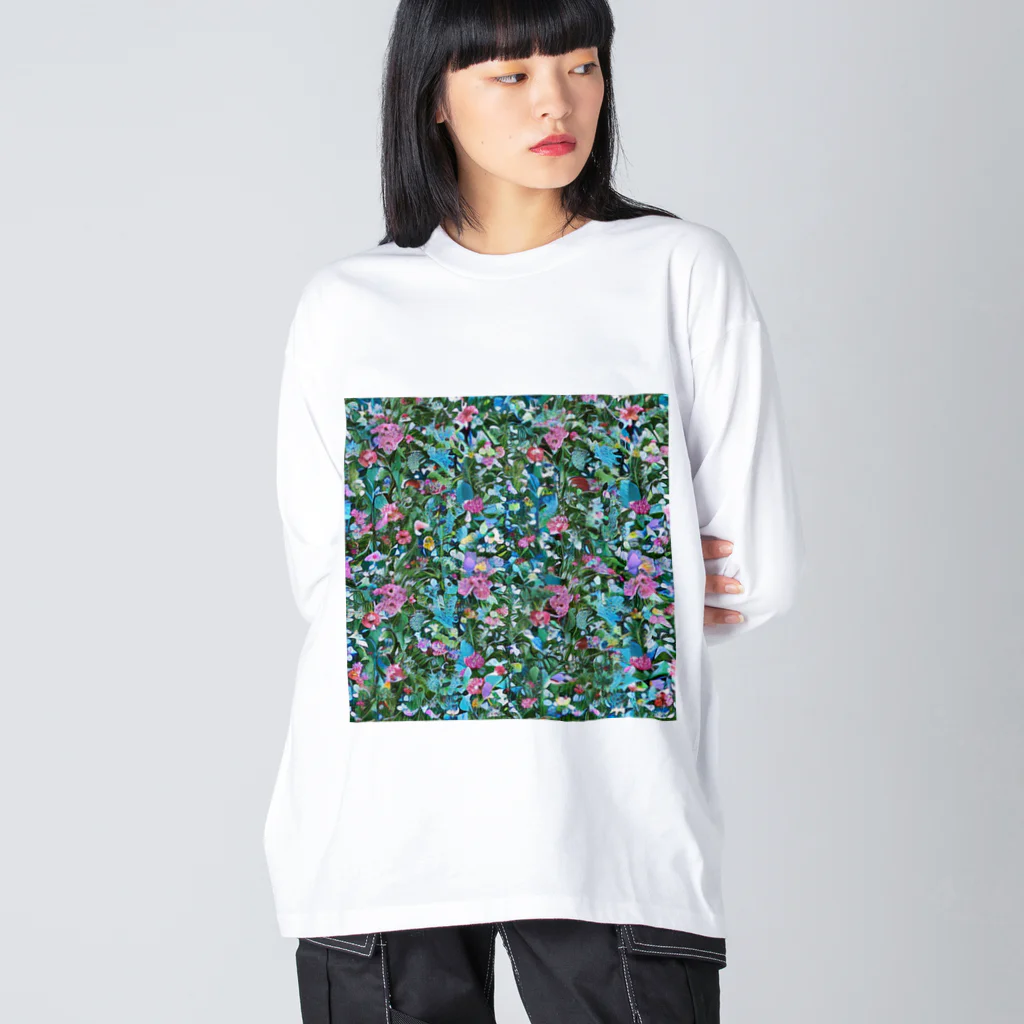 okura-hのおばあちゃんの柄シャツ Big Long Sleeve T-Shirt